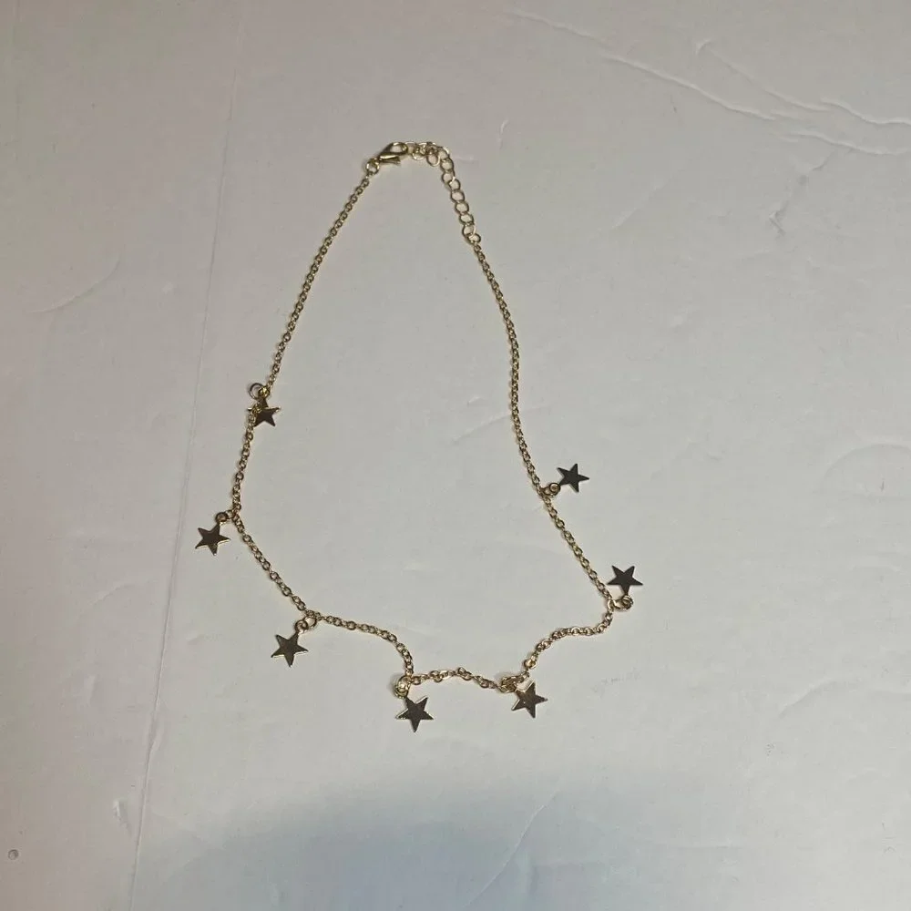 Simple Women’s Choker Chain Star‎ Necklace Gold Tone
